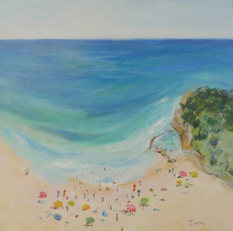 Avoca Summer Study - Robyn Pedley, Acrylic on board, 35cm x 35cm, Framed in White, landscape, beachscape