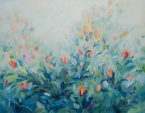 Sonata in Blue II - Robyn Pedley, Acrylic on Canvas 85x95cm. Framed in oak. Bobbie P Gallery