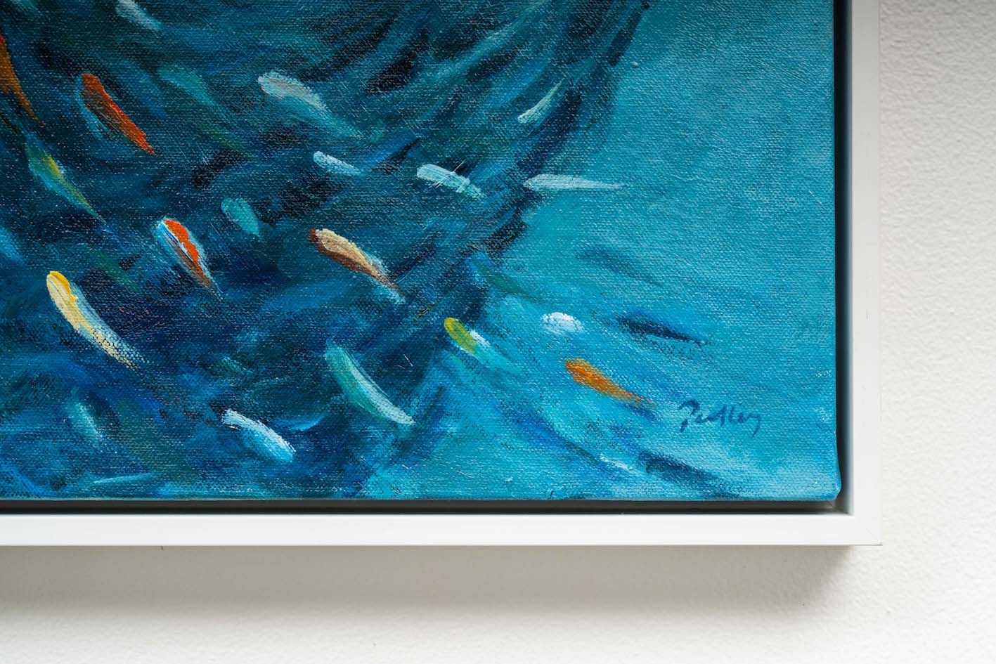 Todays Catch - Robyn Pedley Ocean Landscape, Acrylic on canvas, 57 x 35cm, White frame. Bobbie P Gallery